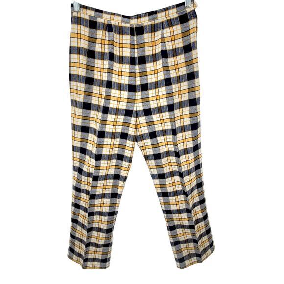 Homespun Vintage 70s Yellow Blue Plaid Flat Front Side Zip Ladies Pants‎ - Picture 1 of 10